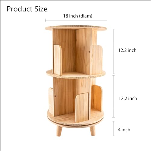 Gdrasuya10 360° Rotating 2-Tier Stackable Bookshelf Organizer in Natural Wood - WoodArtSupply