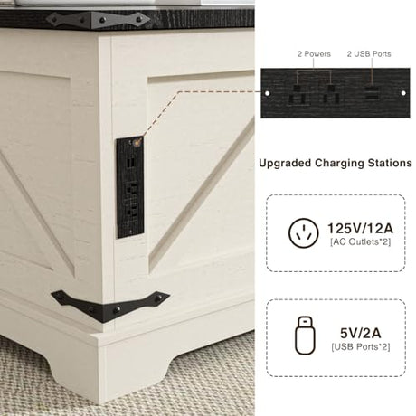 FiveWillowise Farmhouse Lift Top Coffee Table with Large Hidden Storage Compartment, 31.5" W Wood Square Center Table with Charging Station, Rustic Cocktail Table for Living Room, Home Office, White FiveWillowise