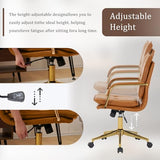 MOJAY Mid-Back Ergonomic Leather Office Chair, Modern Upholstered Executive Desk Chair with Gold Frame Armrest Computer Task Chair (Camel) MOJAY