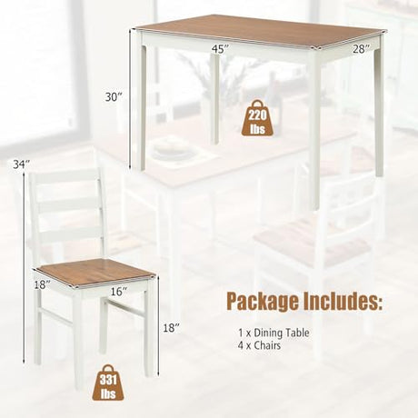 Tangkula 5-Piece Dining Table Set for 4, Solid Wood, Farmhouse Dinette Set w/Rubber Wood Legs, Modern Kitchen Table and Chair Set for Kitchen, Dining Tangkula