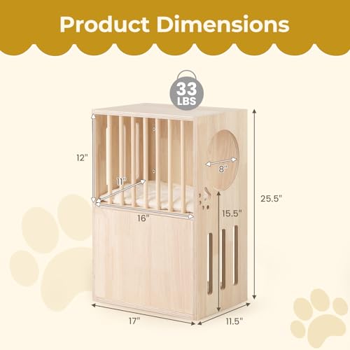 Tangkula 2-Tier Luxury Wood Cat House, Wooden Kitten Cage Condo with 2 Washable Plush Cushions, 2 Access Holes, Indoor Pet Playpen Cat Catio End Side Table Nightstand, Ventilated Cat Bed Furniture Tangkula