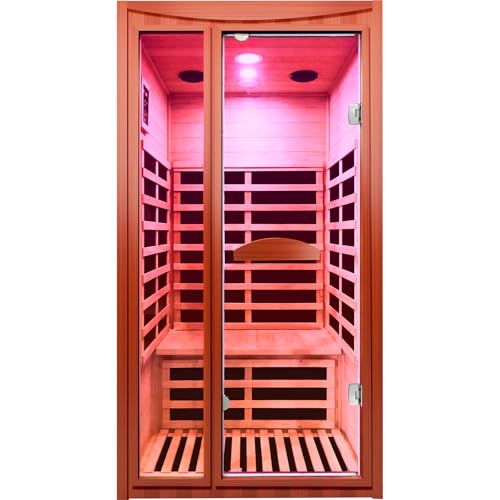 ToTibuy 1-2 Person Home Sauna Low EMF Far Infrared Sauna with Red Light Bluetooth Speakers Indoor Dry Sauna 1550W 110V 39.37"x35.43"x74.8" ToTibuy