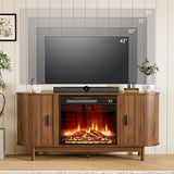 Jluomei Electric Fireplace TV Stand for 65 60 70 Inch TV, Fluted TV Stand, Entertainment Center with Storage, Wood Media Console Cabinet with Sliding Doors, Adjustable Shelves, Living Room, Walnut Jluomei