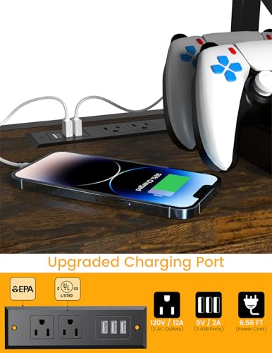 runjuly Wooden Nightstand with Lock, Bed Side Table with Drawers, Bedside Table with Charging Station, 3 USB & 2 Outlets, Night Stand with Storage, End Tables for Living Room, Bedroom, Dorm, Brown runjuly