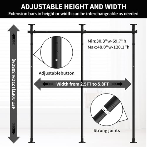 Room Divider, Curtain Rods No Drilling, Adjustable 48-120in (H) 30-140in(W) Tension Rods, Partition Hanging Room Dividers, Self Stand Curtain Divider for Room Separation (Black) necvha