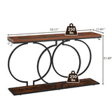 UPHYB 55'' Narrow Console Table, Industrial Entryway Table with Storage Shelves, O-Shaped Circle Metal Frame, Wood Accent Tables for Living Room, Hallway, Foyer, Entrance, Rustic Brown UPHYB