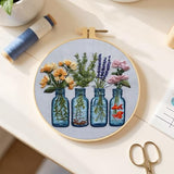 FRANDEK DIY Four Vase Bouquets Embroidery Kit for Beginner, Stamped Handicraft Needlework Set, Full Thread Palette with Needles & Fabric for Adults, Artisan Handmade Home Decor Gift