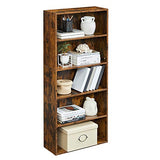 VASAGLE 5-Tier Adjustable Bookshelf in Rustic Brown - Stylish Floor Standing Unit VASAGLE