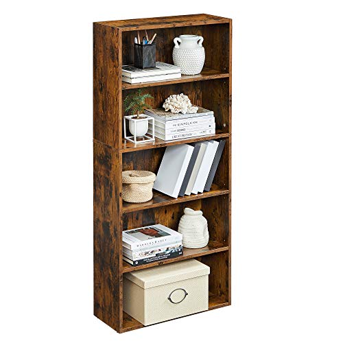 VASAGLE 5-Tier Adjustable Bookshelf in Rustic Brown - Stylish Floor Standing Unit - WoodArtSupply