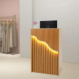 CNCEST L-Shaped Small Space Reception Desk with Locking Storage & LED Light, Modern Oak Front Desk Checkout Counter for Hotel, Shop, Beauty Salon, Office CNCEST