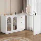 RoyalCraft 83” Large Makeup Vanity Desk, White Corner Vanity Table with 3 Drawer & 2 Door, Modern Extendable Dressing Table, Vanity Dresser Combo for Bedroom, Dressing Room (Without Mirror) RoyalCraft