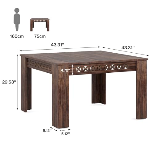 Tribesigns 43" Square Dining Table for 4, 2-4 Person Farmhouse Wood Dining Room Table (Rustic Brown, Heavy Duty Legs) - WoodArtSupply