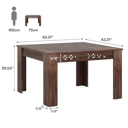 Tribesigns 43" Square Dining Table for 4, 2-4 Person Farmhouse Wood Dining Room Table (Rustic Brown, Heavy Duty Legs) - WoodArtSupply