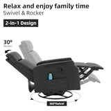 CANMOV Manual Swivel Rocker Recliner Chair, Overstuffed Rocking Chair Glider Recliner for Nursing, Ergonomic Rocker Chair with Vibration Massage & Heat, Reclining Chair for Living Room, (Black)