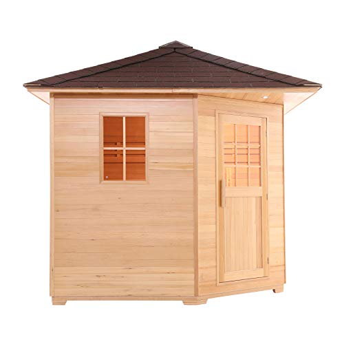ALEKO Sauna Cottage with Asphalt Roof and Accessories | Canadian Hemlock Wood | Wet Steam Room | Outdoor | 8 Person | Upgraded Premium European 8 kW Harvia KIP Electric Heater | SKD8HEM ALEKO