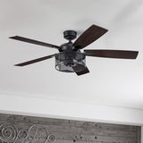 Honeywell Ceiling Fans Carnegie Industrial 52 Inch Ceiling Fan with Light, Remote Control Fan, LED Indoor Fan with 5 Blades, Gray Pine and Brown Chestnut Blade Finish Options, Matte Black (50614-01) Honeywell