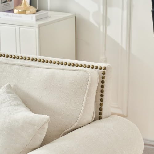 63.7" Modern 2-Seater Sofa with High-Density Foam & 2 Toss Pillows, Chenille Upholstered Couch with Rolled Arms & Nailhead Trim for Living Room,Apartment,Farmhouse,Office,Beige SUHYNIN