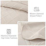 Exclusivo Mezcla Quilts Queen Size - Brich Beige Quilt Set Bedspread with 2 Pillow Shams, Modern Bedding Set with Striped Pattern, Soft Lightweight Bedspreads Queen Size for All Seasons Exclusivo Mezcla