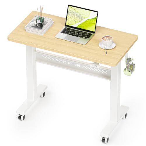 WALKINGDESK Mobile Walking Pad Desk with Wheels, Pneumatic Small Rolling Standing Desk Riser Height Adjustable (28-43.7") for Treadmill, Portable Computer Table for Home Office, Oak WALKINGDESK