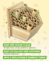 vensovo Mason Bee House - Replaceable Tubes Carpenter Bee Houses Bamboo Bee Hotel Wooden Bee Hive for Pollinating Bees, The Garden Gift, Outdoors, Carpenter Bees vensovo