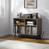 Cozy Castle Record Player Stand with Vinyl Storage Cabinet, Wood Turntable Table Open Shelf Holder Up to 350 Albums Cube Storage Organizer for Living Room, Office, Gray Cozy Castle