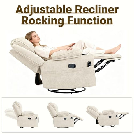 Culect 360° Swivel Rocker Recliner Multi-Functional Nursing Chair with Heating and Massage, Manual Recliner Chair with Cup Holders, Lazyboy Recliner Chair for Living Room and Bedroom, Beige Chenille Culect