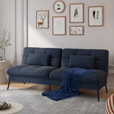 COMHOMA Convertible Futon Sofa Bed, 72″Fabric Futons Couch with Adjustable Backrest, Folding Sleeper Recliner for Living Room Furniture (Blue) COMHOMA