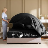 HIMEET Queen Comforter Set - 7 Pieces Bed in a Bag Queen Size, Luxury Comforter Set with Sheets for All Season, Bed Set with Comforter, Flat Sheet, Fitted Sheet, Pillowcases & Shams, Black HIMEET