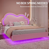 AMERLIFE Floating Queen Bed Frame with Adjustable RGB LED Headboard, Leather Upholstered Platform Bed for Kids/Girls,Wood Slats Support, No Box Spring Needed, Easy Assembly, Pink AMERLIFE