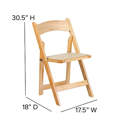 EMMA + OLIVER 2 Pack Natural Wood Folding Chair with Vinyl Padded Seat EMMA + OLIVER