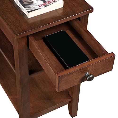 Convenience Concepts American Heritage Chairside End Table with Drawer 23.5" - Classic Living Room Table with Storage Shelf, Bedroom Nightstand, Espresso Convenience Concepts