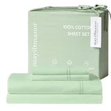 Mayil Manor 100% Natural Cotton Sheets Queen Size Bed Set | 500 TC Single-Ply Sateen Weave | Soft, Breathable, Hypoallergenic Solid 4-Piece Bedding with Deep Pocket Fitted, Flat, Pillowcase | Sage Mayil Manor
