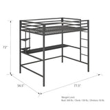 Novogratz Maxwell Grey/Black Metal Full Loft Bed with Integrated Desk & Shelves Novogratz