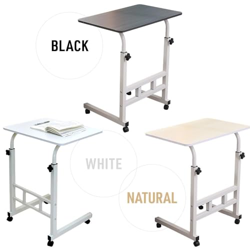 Japard Small Desk on Wheels, Mobile TV Tray Table Rolling Desk for Bed Sofa, Adjustable Height 23.6" Wide C-Shape Loadable 66lbs (White, 66 lbs Loadable) Japard