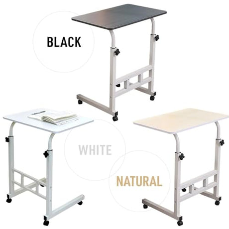 Japard Small Desk on Wheels, Mobile TV Tray Table Rolling Desk for Bed Sofa, Adjustable Height 23.6" Wide C-Shape Loadable 66lbs (White, 66 lbs Loadable) Japard