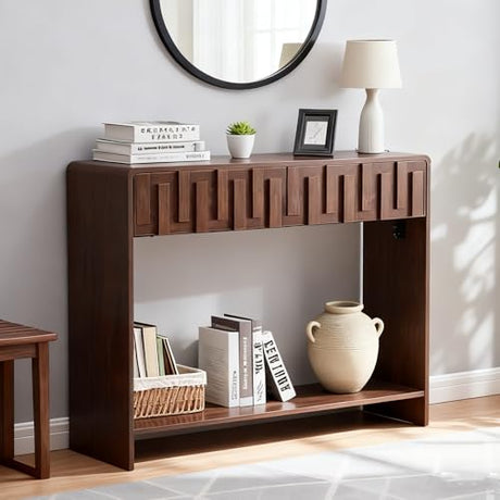 VAXZOFI Console Sofa Table with 2 Drawers, 43-Inch Mid-Century Narrow Entryway Tables with Storage Shelf, Farmhouse Hallway Accent Tables Behind Couch Table for Living Room, Walnut VAXZOFI