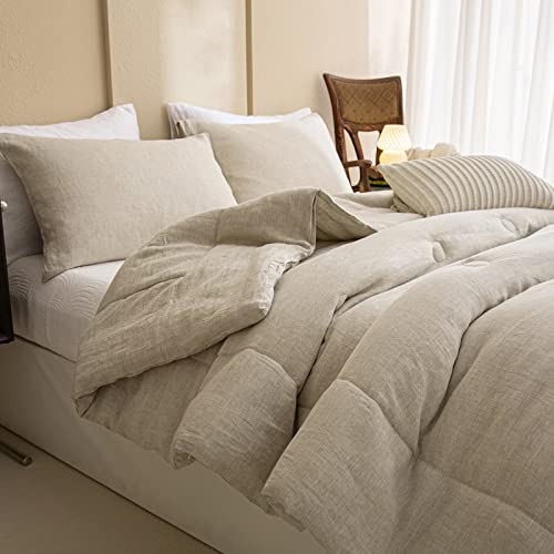Merryword 100% Linen Comforter Set Queen Natural French Flax Linen Bedding Comforter Set Soft Breathable Moisture Wicking Comfy Bedding 3 Pieces Merryword