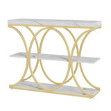 Garvee 39" Narrow Console Tables for Entryway, Industrial 3-Tier Sofa Table with Round Metal Base and Storage Shelves for Living Room, Hallway, Foyer, Gold and White Marble Garvee