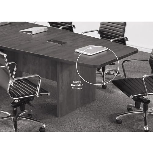 New Walnut Laminate Finish 12ft Modern Conference Table Wood Boat Shaped Square Storage Cube Legs Doors Grommets Desk Base Meeting Room Racetrack Furniture Office Business 142''L x 47-32''W x - WoodArtSupply