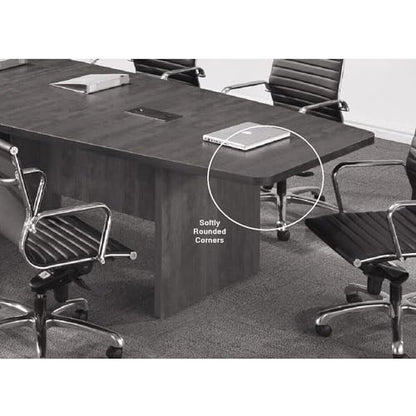 Modern Executive 10 ft Laminated Silver Finish Conference Table Wood Boat Shaped Metal V Legs Sleek Grommets Racetrack Desk Silver 2 Power Data Modules Ports Meeting Room Boardroom Office Bus - WoodArtSupply