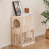 Tangkula 2-Tier Luxury Wood Cat House, Wooden Kitten Cage Condo with 2 Washable Plush Cushions, 2 Access Holes, Indoor Pet Playpen Cat Catio End Side Table Nightstand, Ventilated Cat Bed Furniture Tangkula