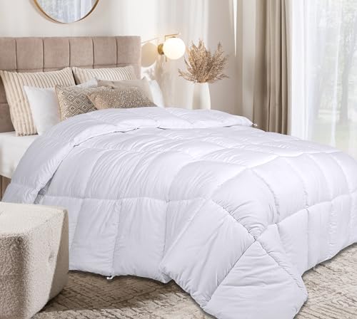ROYALE LINENS Comforter - Queen Size Duvet Insert - All Season Soft Quilted Comforters with 8 Corner Tabs - Down Alternative Bedding Comforter - Box Stitched Duvet Insert (White, Queen 88"x88") ROYALE LINENS
