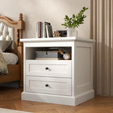 Gyfimoie Nightstand with Side Drawer, Night Stand, End Table with Hidden Storage Space, Bedside Table with Open Shelf, 2 Drawers Dresser for Bedroom, Living Room, Closet (White) Gyfimoie