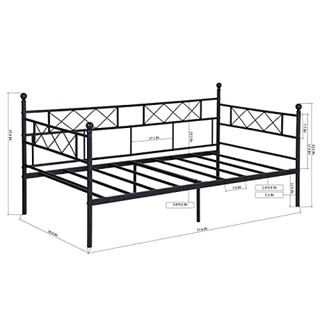 Liink1Ga Twin Size Daybed Frame, Day Bed Black Metal Daybed Frame with Headboard, Mattress Platform Base Box Spring Replacement Sofa Bed for Living Room Guest Room/Style X/Black Liink1Ga