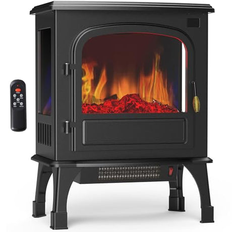 Sweetcrispy Freestanding Electric Fireplace, 26” Indoor Fireplace Heater with 3D Flame Effect, Overheating Safe Design, Energy Saving Space Heater with 12H Timer&Remote for Living Room, Bedroom Sweetcrispy