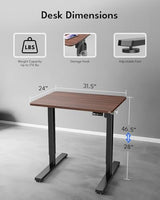 Zontera Standing Desk, Height Adjustable Electric Stand up Desk, 31.5 x 24 Inches Sit Stand Home Office Desk with Splice Board, Black Frame/Walnut Top Zontera