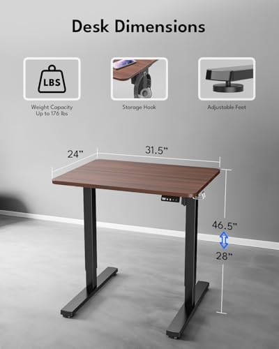 Zontera Standing Desk, Height Adjustable Electric Stand up Desk, 31.5 x 24 Inches Sit Stand Home Office Desk with Splice Board, Black Frame/Walnut Top Zontera