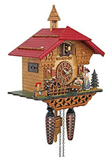 Trenkle Quartz Cuckoo Clock Black Forest House with Moving Black Forest Woman and Mill Wheel, with Music TU 4215 QM Trenkle