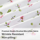 Mooreeke Full Sheets Set - 4 Pieces Soft Breathable Microfiber Bed Sheet Set - Pink Flower Green Leaf Pattern Sheet Set - Deep Pocket Non-Slip Floral Printed Fitted Sheet Included for All Season Mooreeke