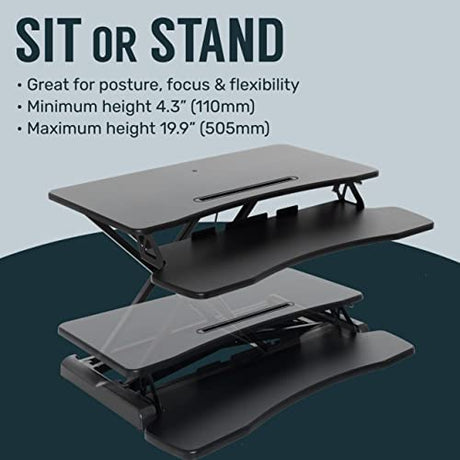 TechOrbits OF-S06-2 Desk Converter-37-inch Height Adjustable, MDF Wood, Sit-to-Stand Rise-X Pro Black, 37" TechOrbits